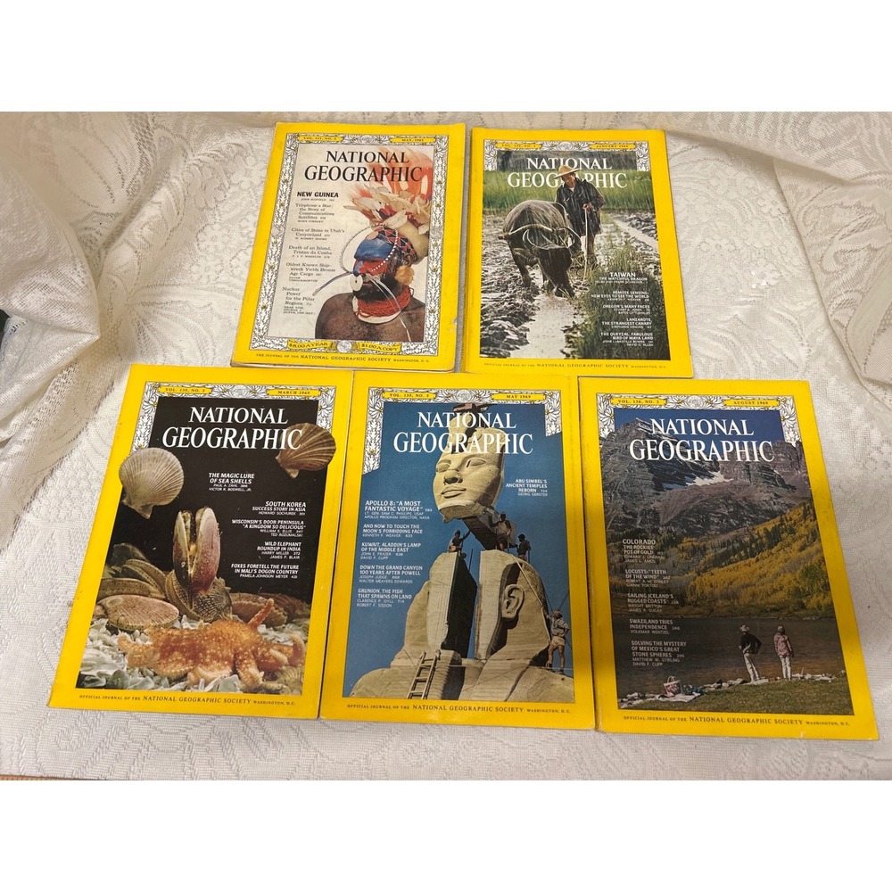 Vintage National Geographic Magazine Lot 1962 1969 Apollo 8 Abu Simbel 5 Issues